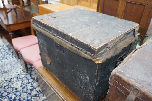 Two Victorian leather mounted trunks, larger 60cm, depth 49cm, height 47cm